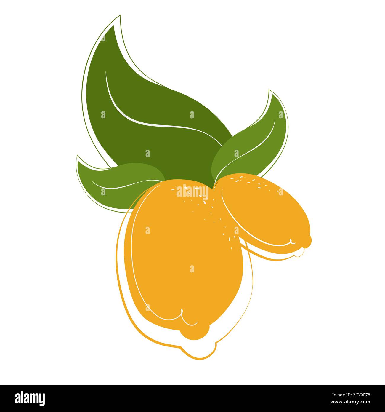 Limoni con foglie. Agrumi in stile piatto. Illustrazione Vettoriale