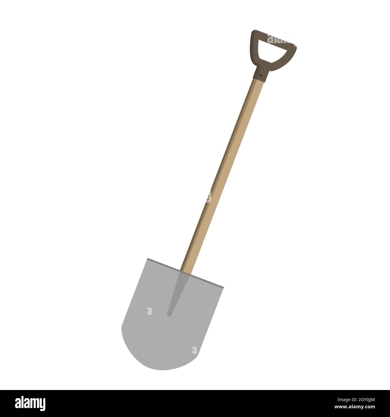 Pala con manico in legno isolato su bianco. Attrezzatura per giardinaggio o scavi archeologici. Vettore EPS10. Illustrazione Vettoriale