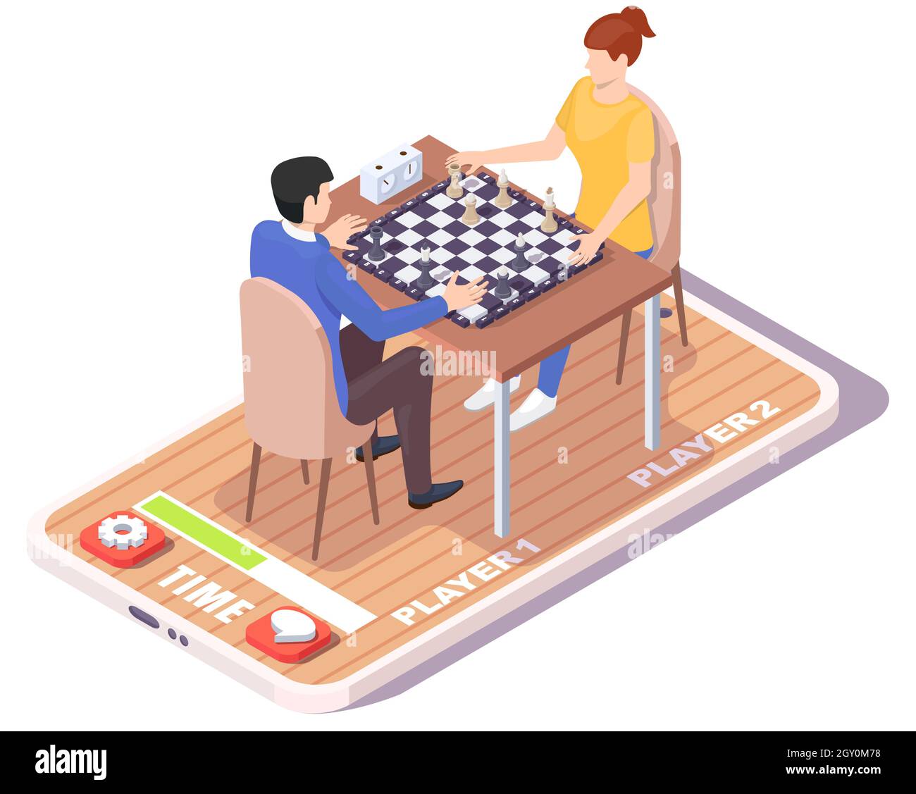 Uomo e donna che giocano a scacchi gioco da tavolo sullo schermo dello  smartphone, illustrazione isometrica vettoriale. Scacchi online. Gioco  mobile Immagine e Vettoriale - Alamy