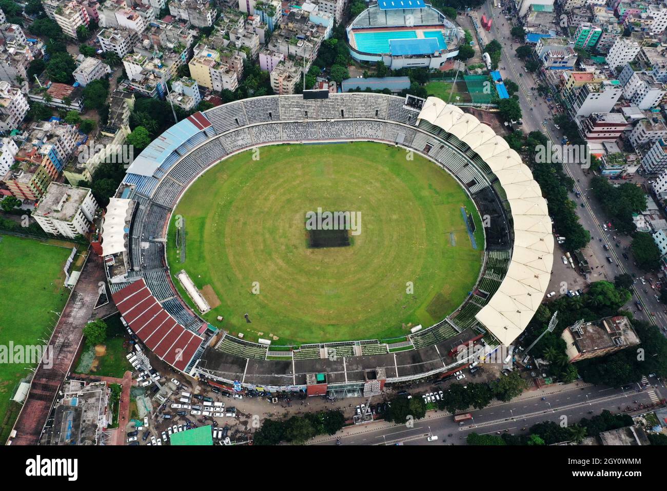 Dhaka, Bangladesh - 06 ottobre 2021: Lo Sher-e-Bangla National Cricket Stadium, chiamato anche Mirpur Stadium, è un campo da cricket internazionale a DH Foto Stock