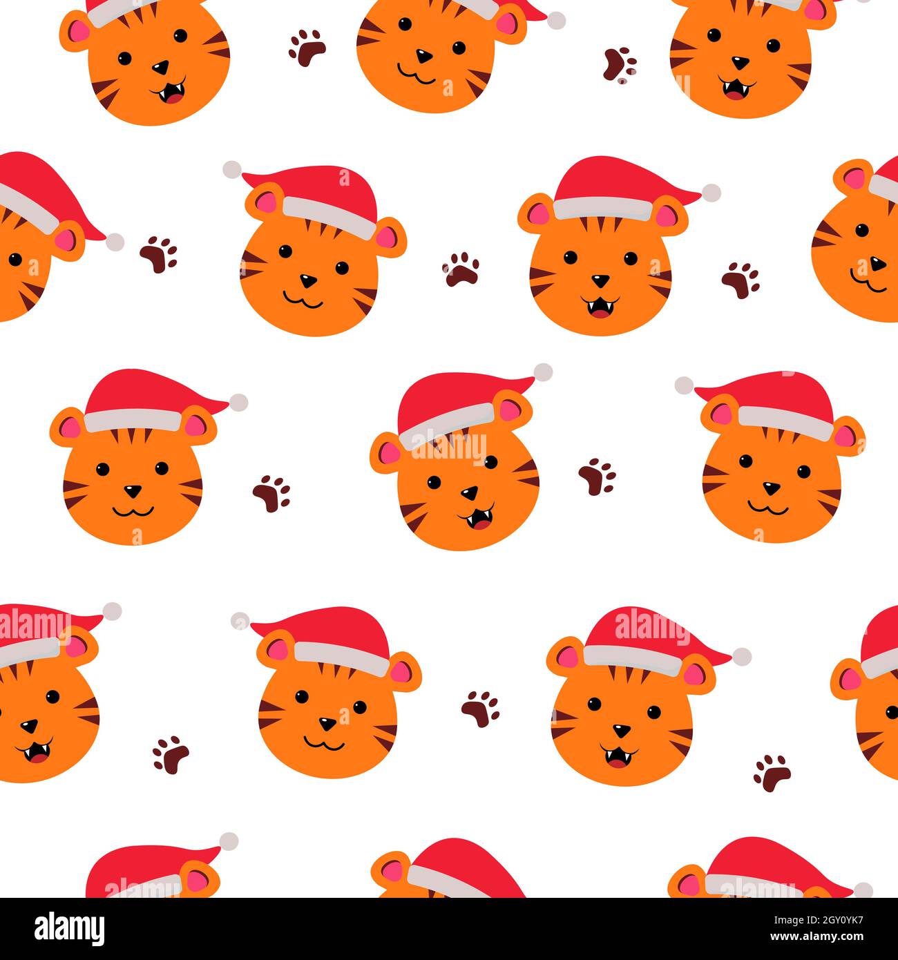 Carino cartone animato arte tigre di Natale senza cuciture modello Illustrazione Vettoriale