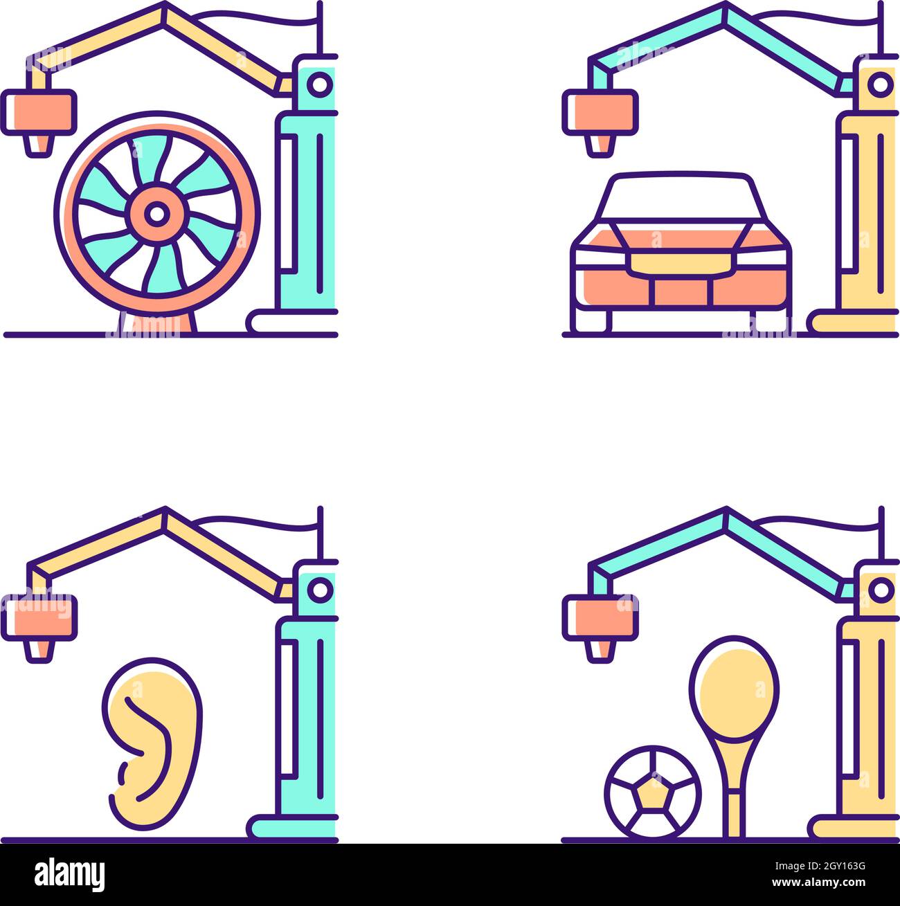 Set di icone di colore RGB del processo di produzione Illustrazione Vettoriale