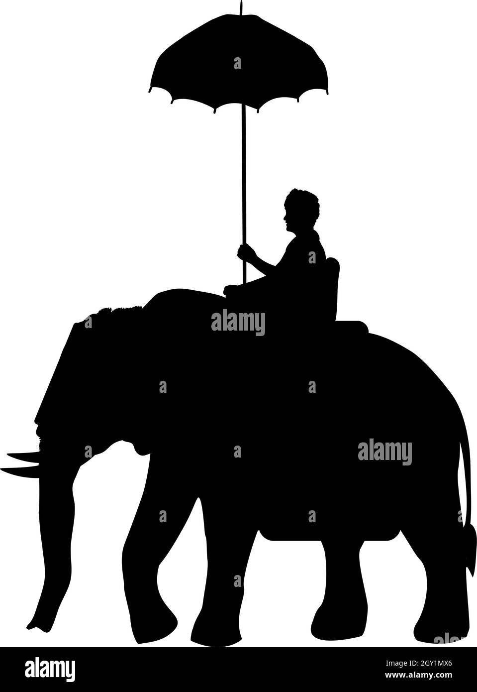 Silhouette elefante con pilota. Festa degli elefanti. Festa di Pooram. Icona del simbolo dell'illustrazione Illustrazione Vettoriale