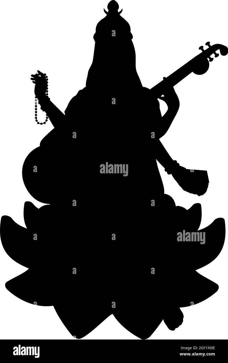 Silhouette dea Vasant Panchami Saraswati Puja. Felice Vasant Panchami. Festa indiana. Icona del simbolo dell'illustrazione Illustrazione Vettoriale