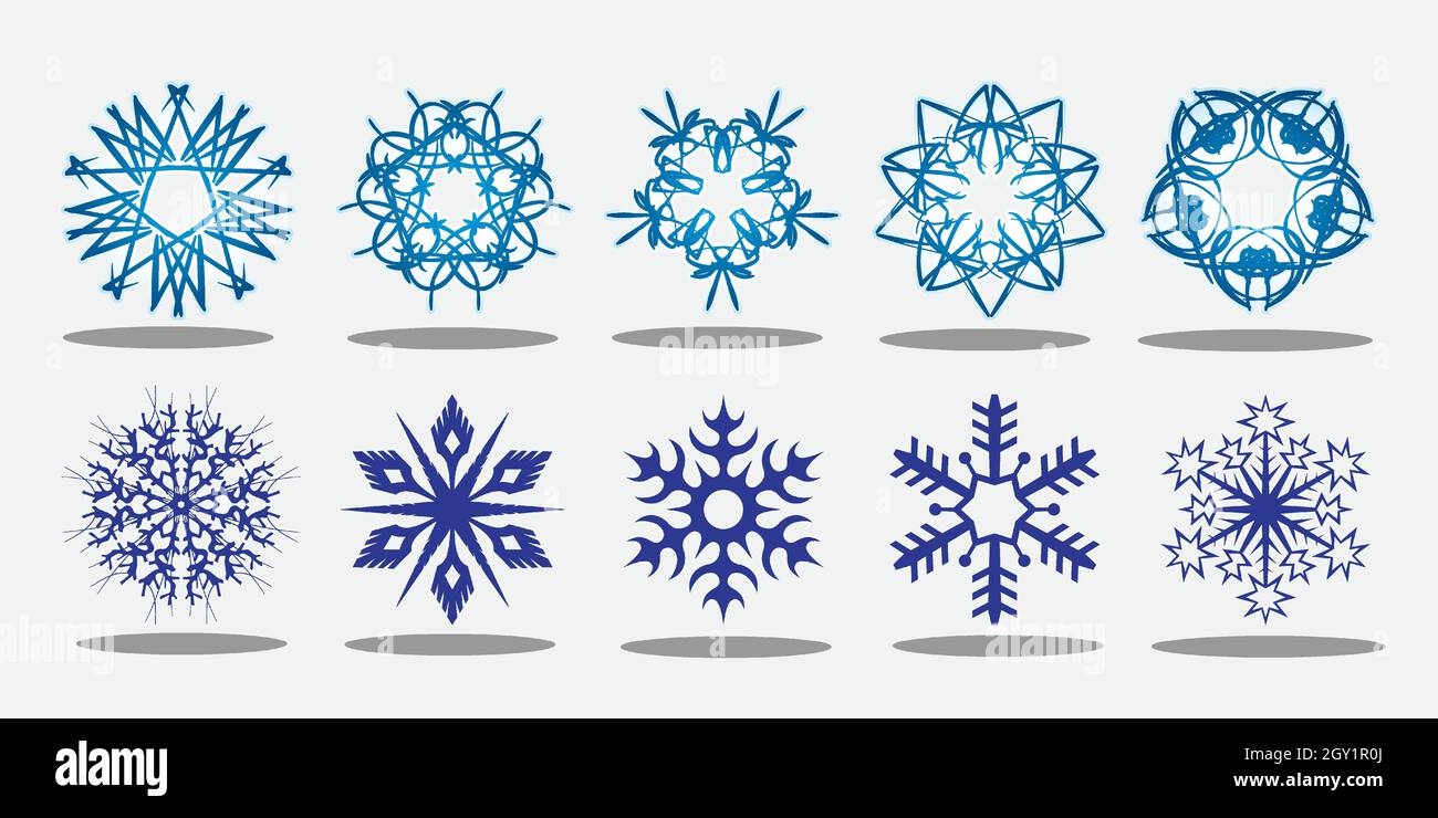 set di fiocchi di neve vettoriali, sposare natale. Illustrazione Vettoriale