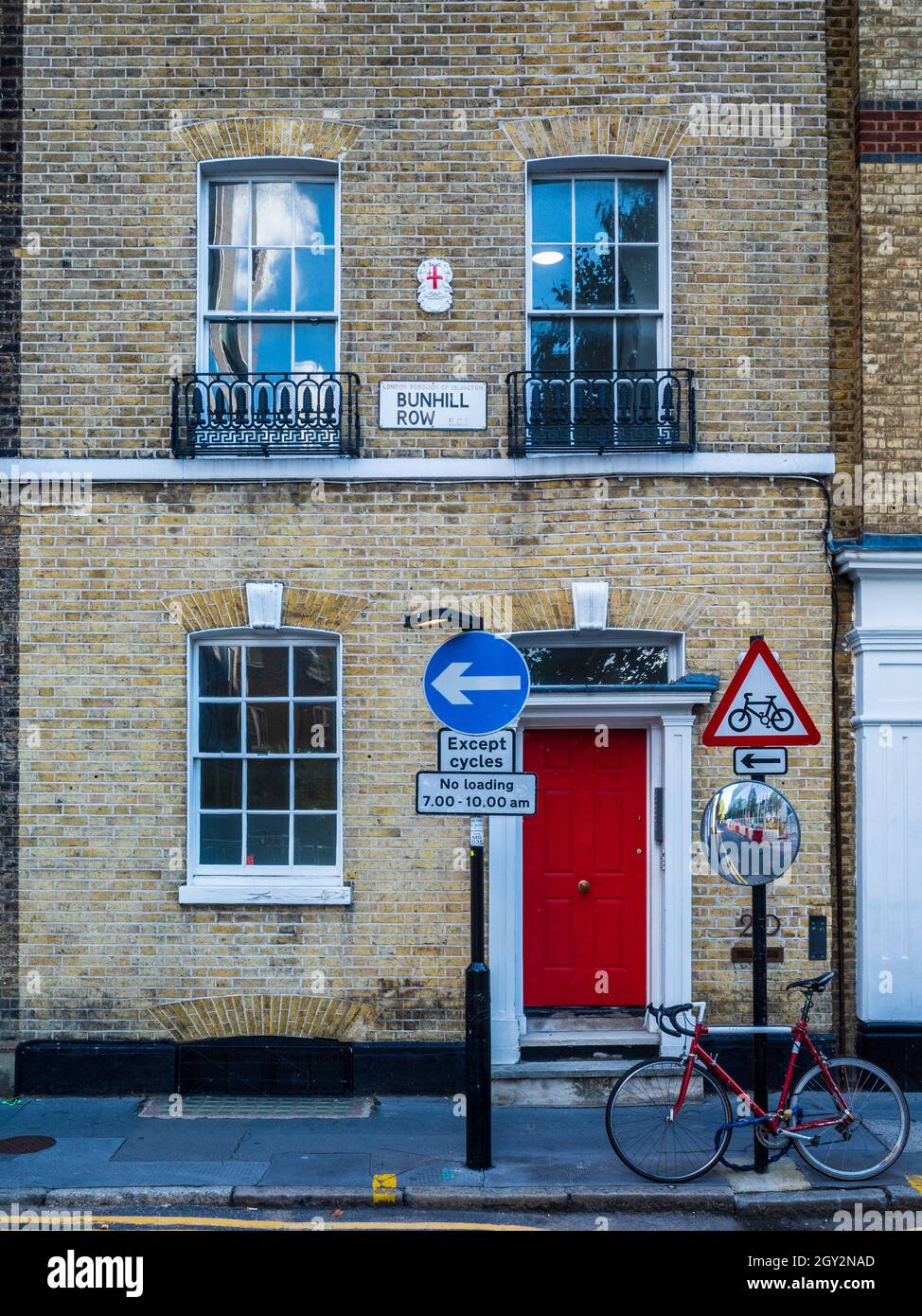 Bunhilll Row Street Sign London - casa con le indicazioni stradali su Bunhill Row a Londra EC1 Foto Stock