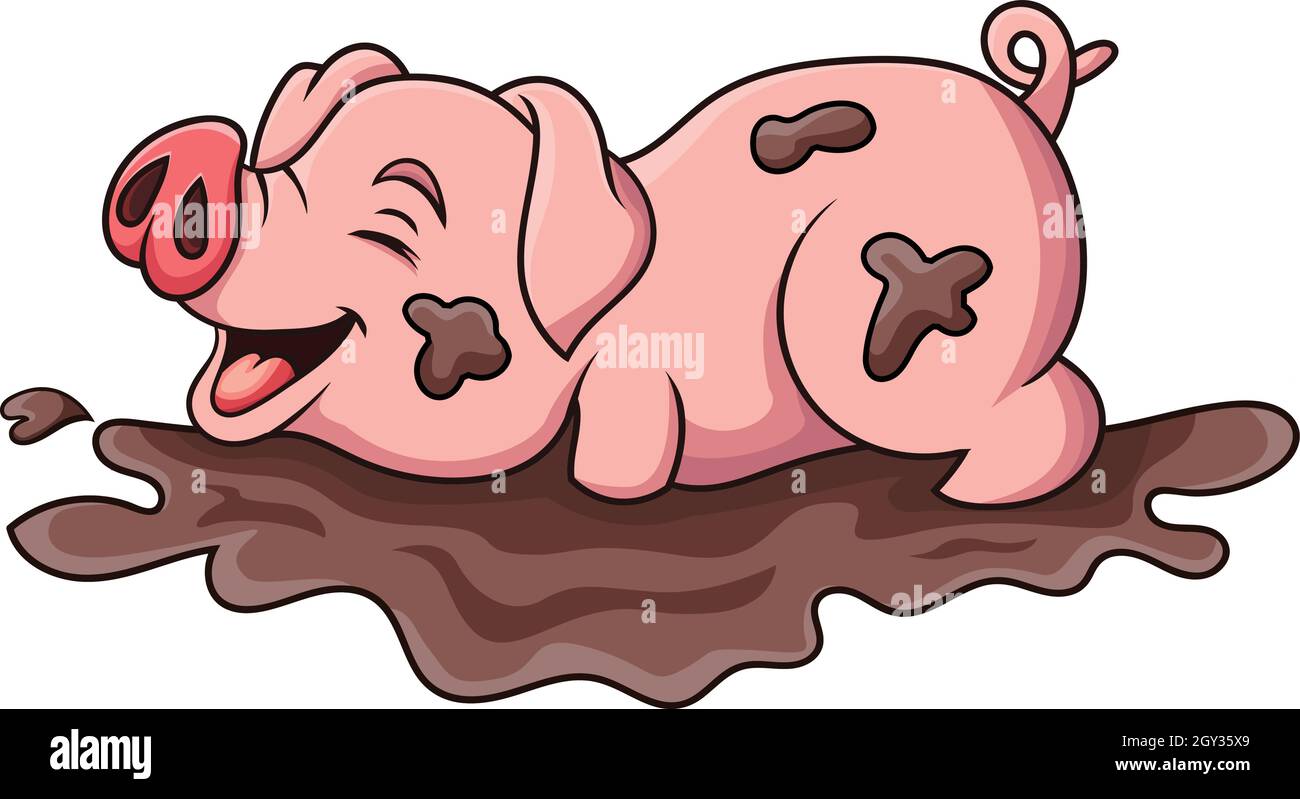 Fumetto divertente maiale nel fango Illustrazione Vettoriale