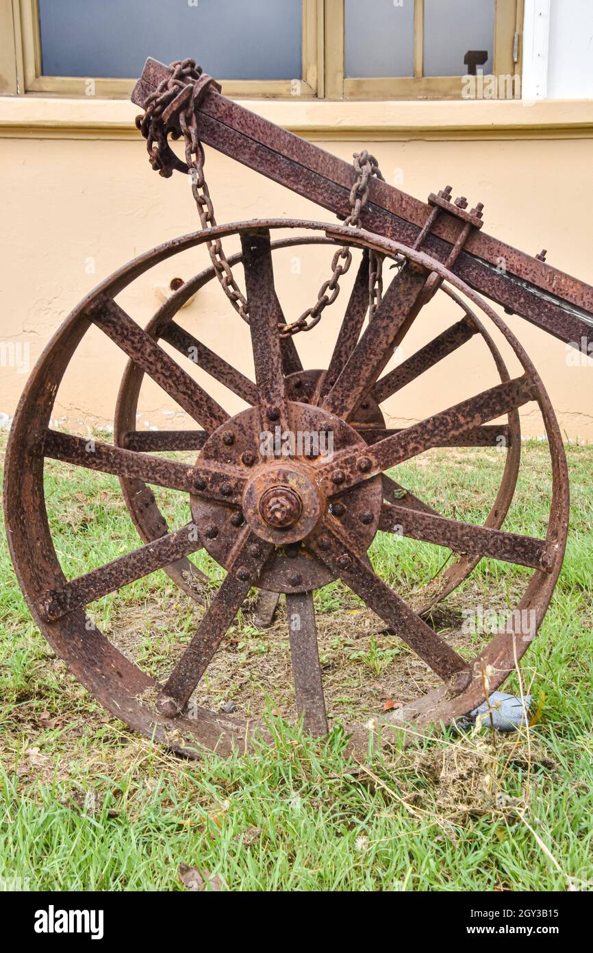 Carrello di canna da una vecchia piantagione di canna da zucchero a Puerto Rico. Foto Stock