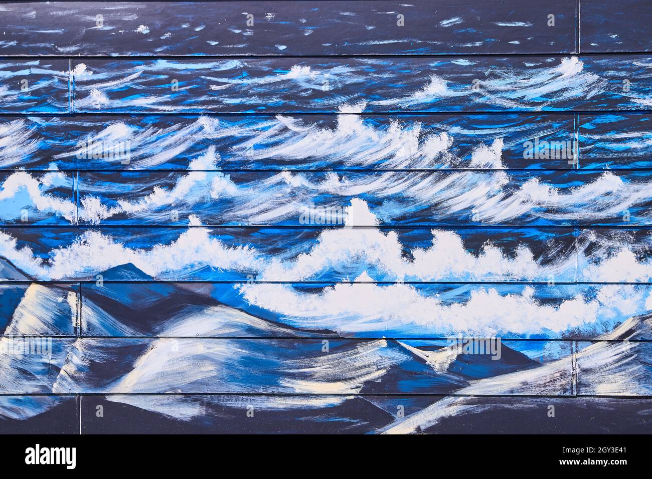 Pittura di onde di lago su parete di vinile Foto Stock