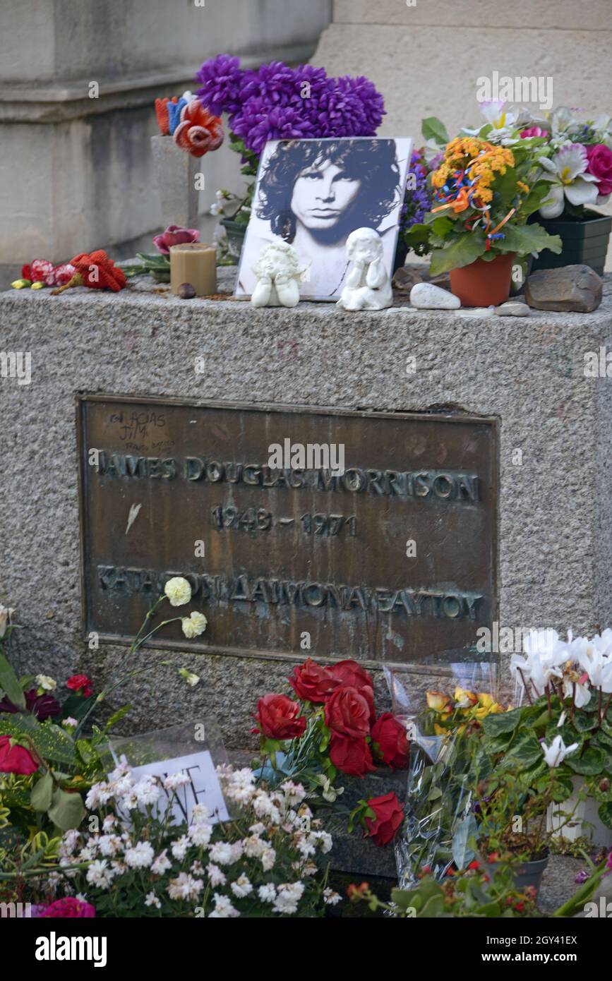 FRANCIA, Parigi (75020), Cimitero di Pere Lachaise, tomba di Jim Morrison Foto Stock