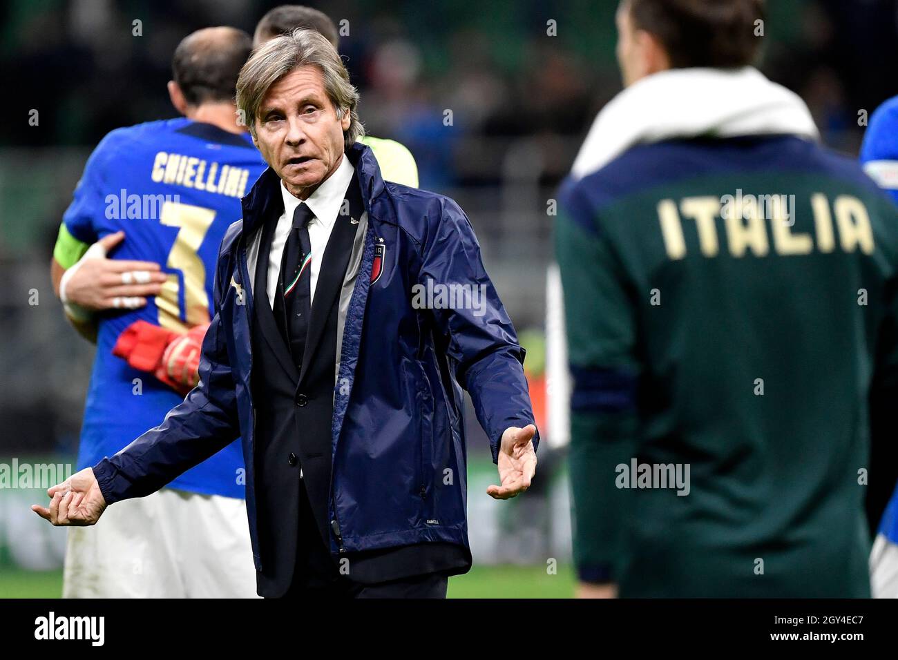 Milano, Italia. 06 ottobre 2021. Il team manager italiano Gabriele Oriali reagisce durante la semifinale di calcio della UEFA Nations League tra Italia e Spagna allo stadio San Siro di Milano (Italia), 6 ottobre 2021. Foto Andrea Staccioli/Insidefoto Credit: Ininsidefoto srl/Alamy Live News Foto Stock