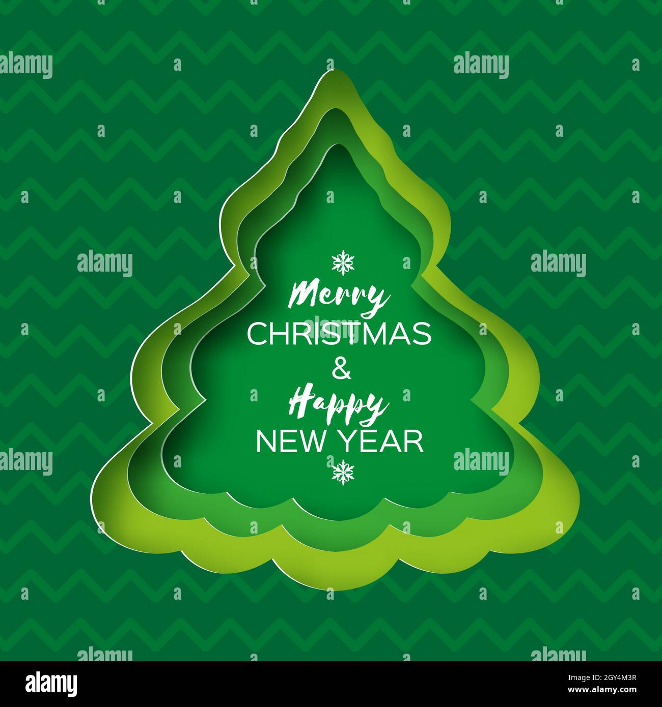 Biglietto di auguri per l'albero di Natale. Felice anno nuovo e Buon Natale. Vacanze invernali carta artigianale stile. Verde. Vettore. Illustrazione Vettoriale