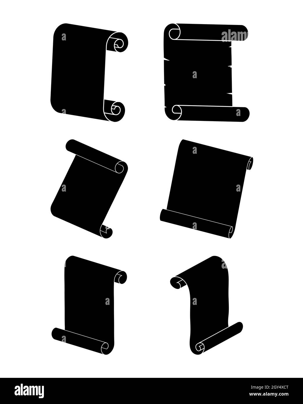 Icona di scorrimento della carta impostata. Silhouette nera isolata su sfondo bianco. Illustrazione Vettoriale
