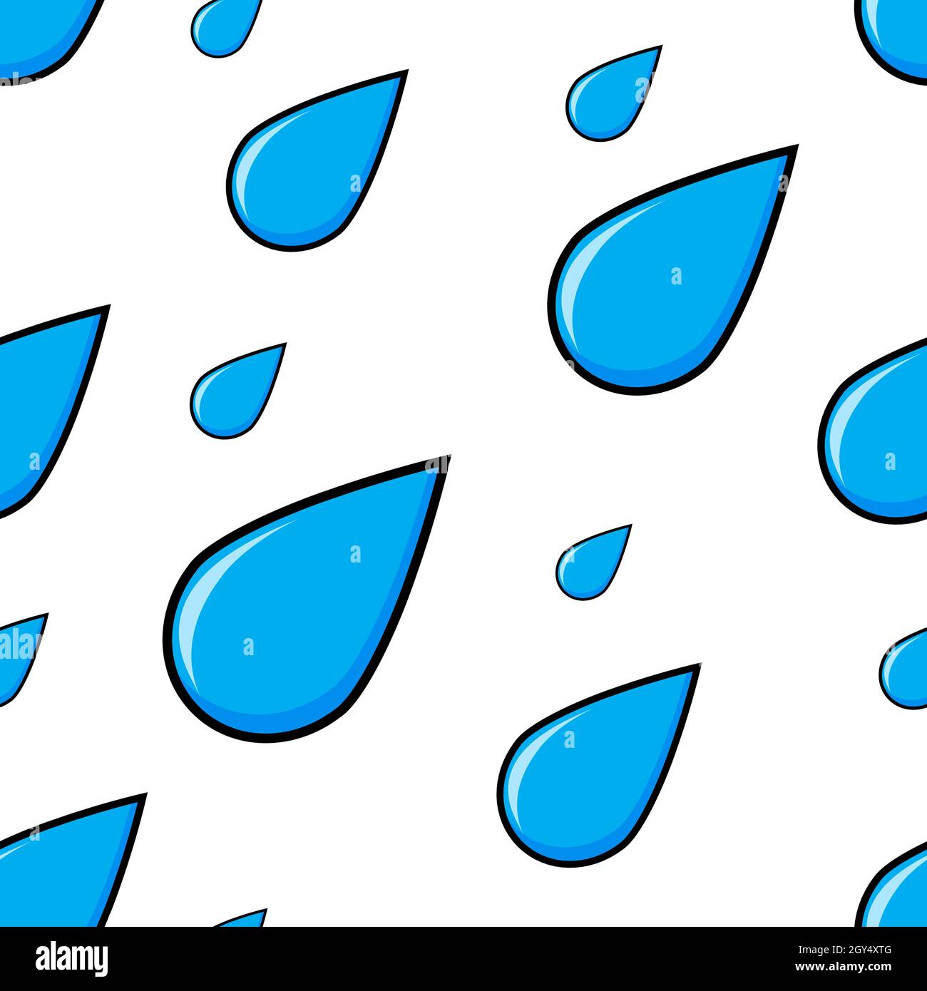 Pioggia che cade. Autunno tempo cartoon blu acqua gocciolando. Pattern vettoriale isolato su sfondo bianco. Illustrazione Vettoriale