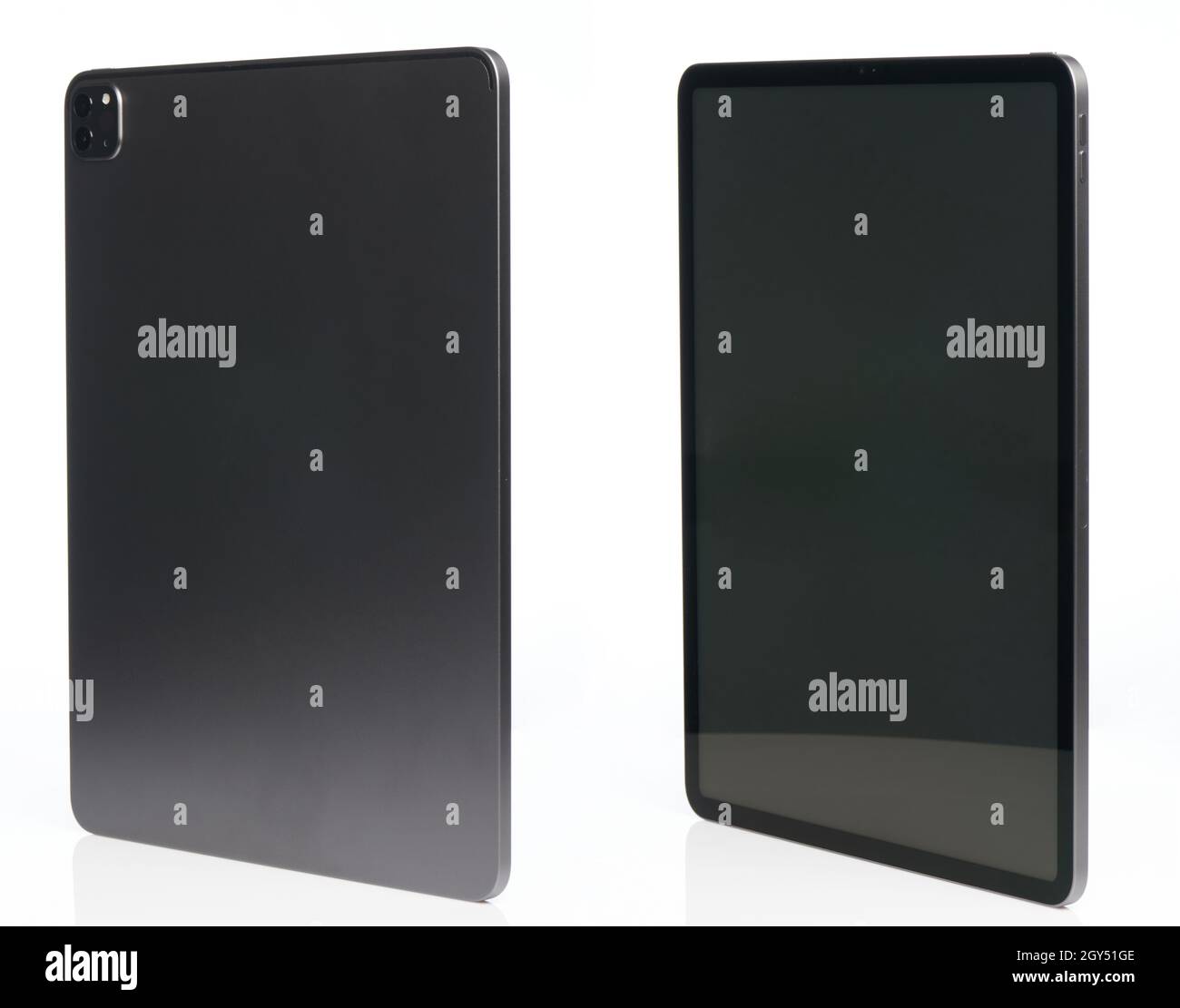 Tablet in metallo con telecamera e pulsanti vista isometrica isolata Foto Stock
