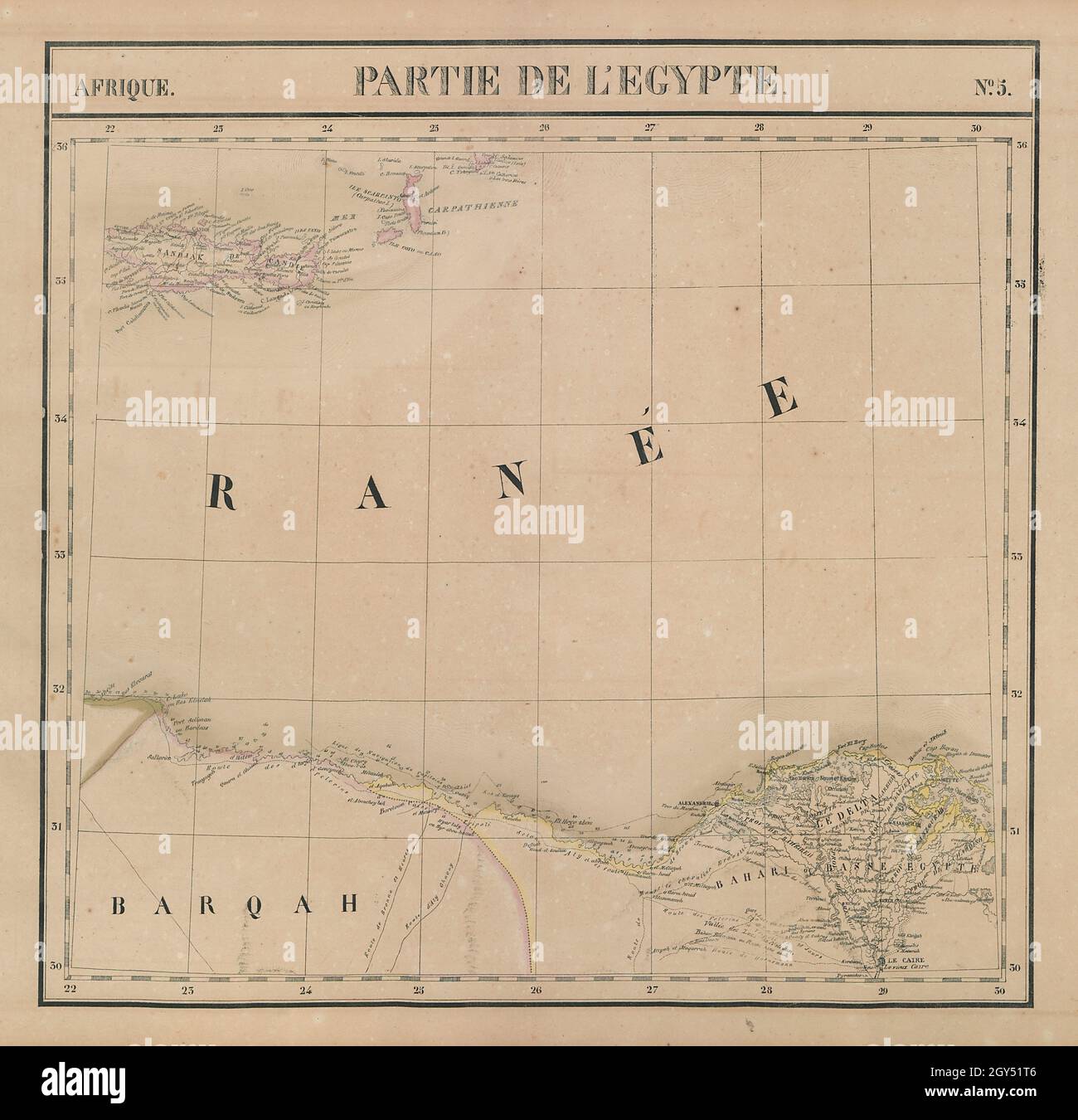 Afrique. Partie de l'Egypte #5 delta del Nilo. Creta Karpathos VANDERMAELEN 1827 mappa Foto Stock