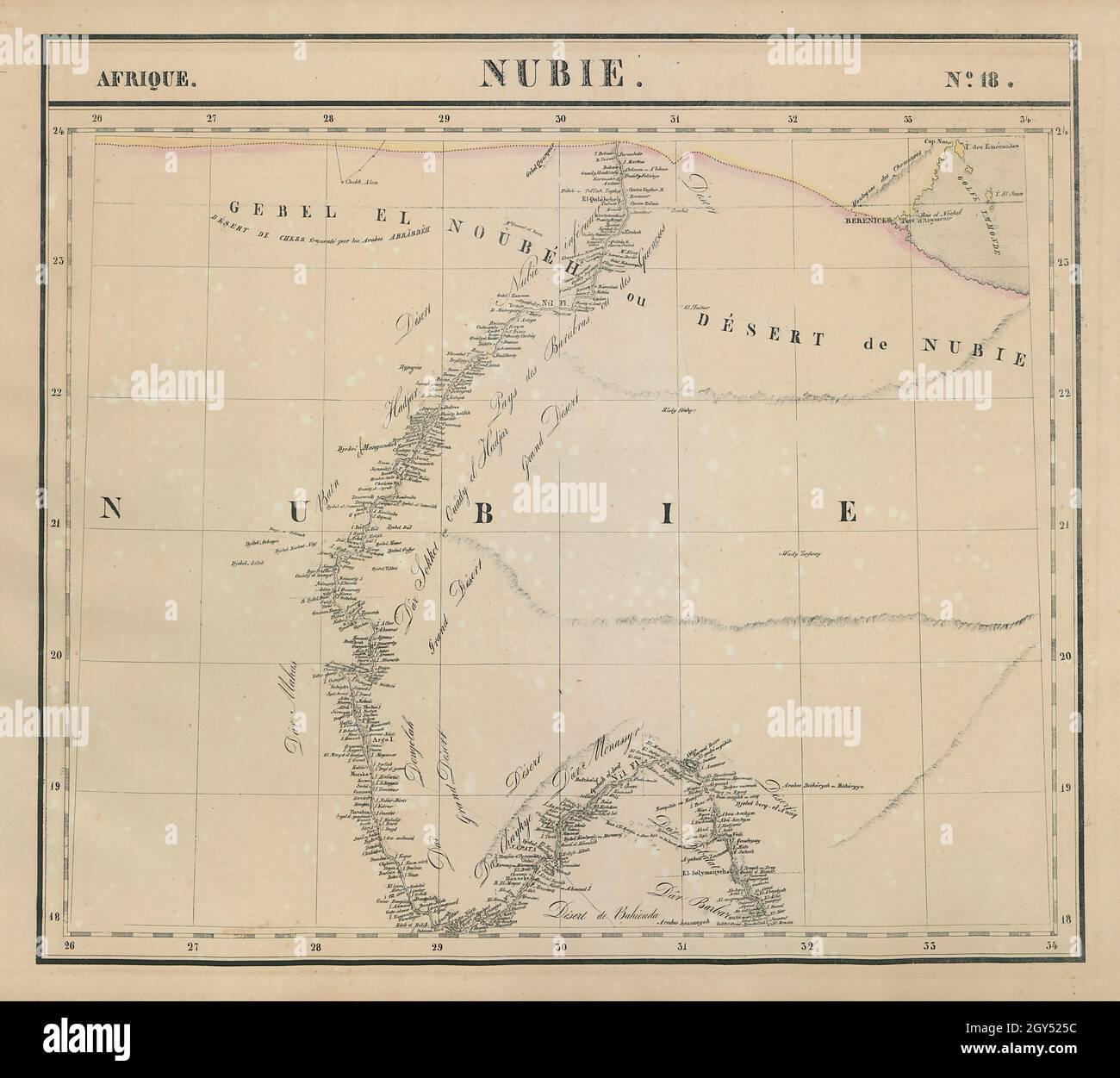Afrique. Nubie #18. Valle del Nilo in Sudan ed Egitto meridionale. Mappa VANDERMAELEN 1827 Foto Stock