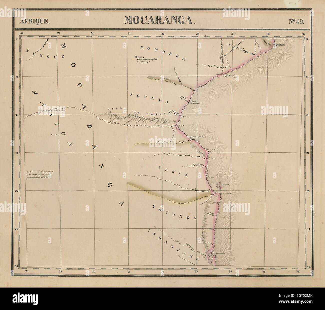 Afrique. Mocaranga #49 Costa meridionale del Mozambico. Mappa di Bazaruto VANDERMAELEN 1827 Foto Stock