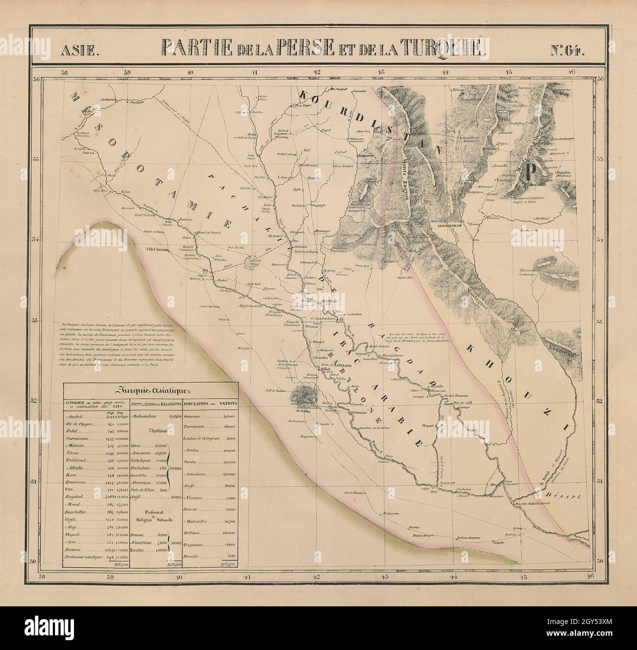 Asie. Partie de la Perse &… Turquie #64 Iraq e Iran occidentale. Mappa VANDERMAELEN 1827 Foto Stock