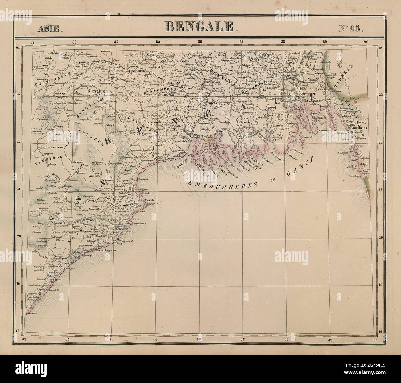 Asie. Bengala #95 Bangladesh Bengala Occidentale Odisha India. Mappa VANDERMAELEN 1827 Foto Stock