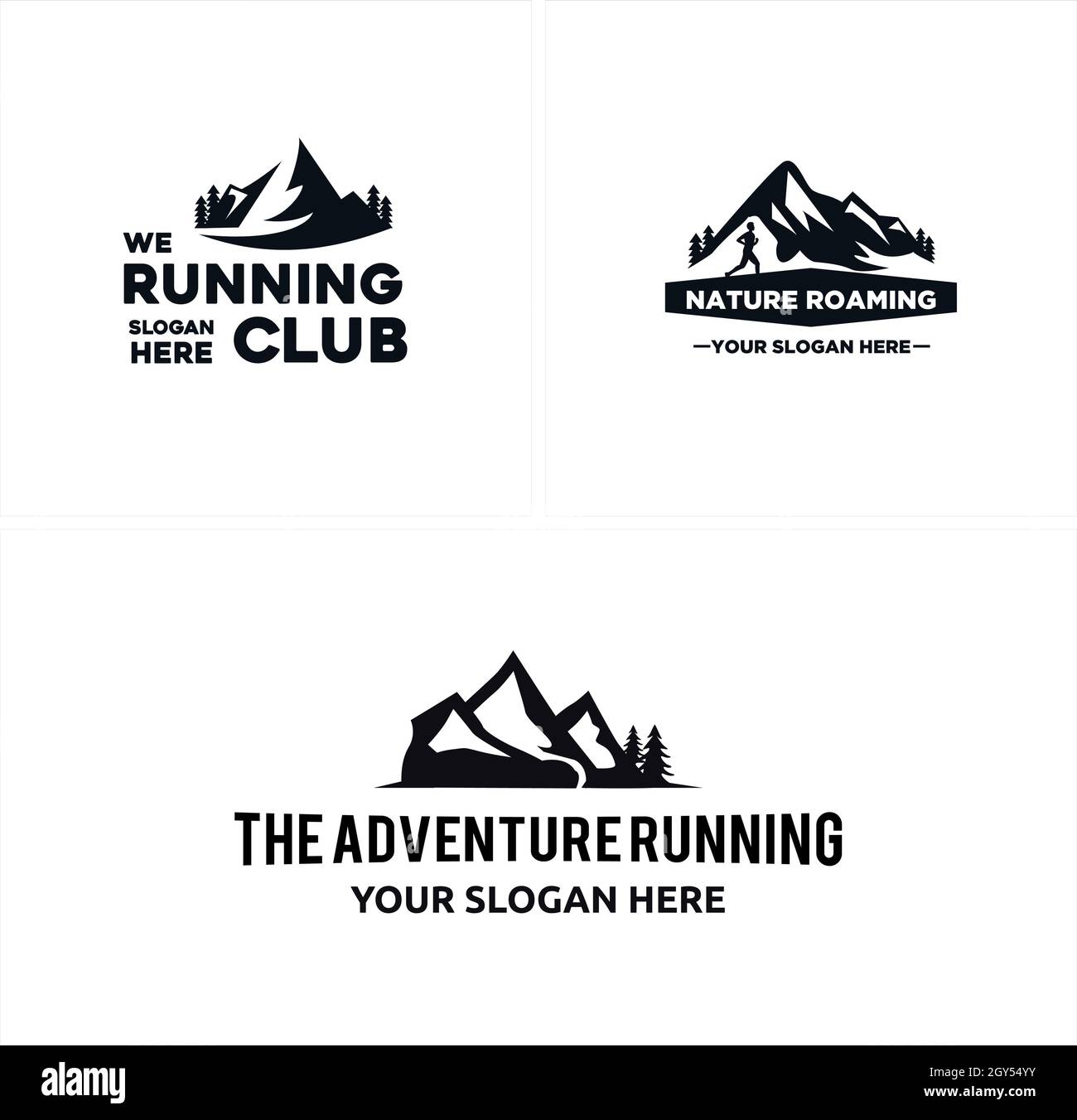 Set di sport corsa montagna avventura logo Deign Illustrazione Vettoriale