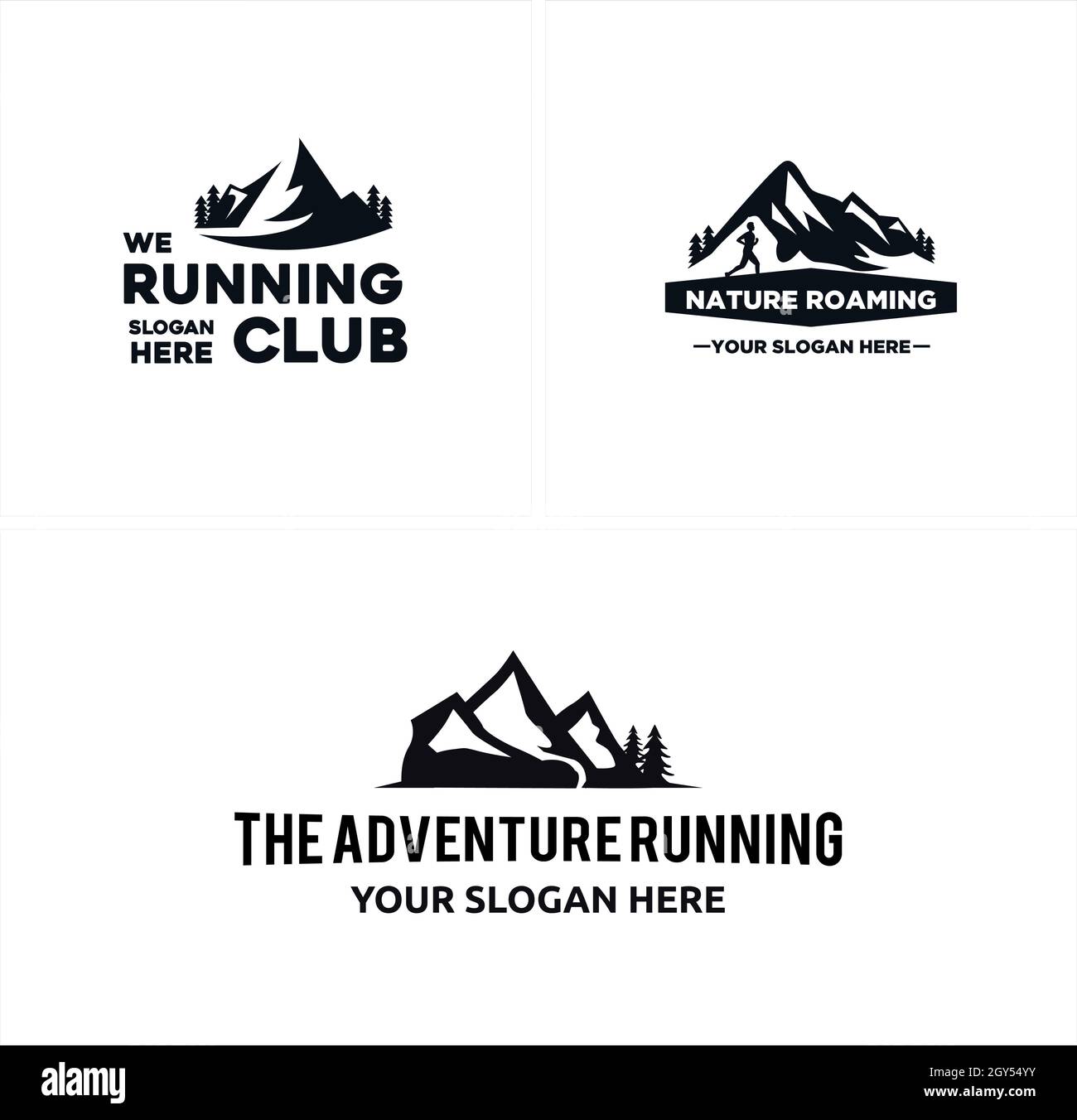 Set di sport corsa montagna avventura logo Deign Illustrazione Vettoriale