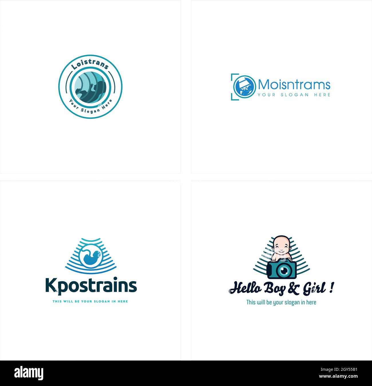 Set di foto ritratto baby logo design Illustrazione Vettoriale