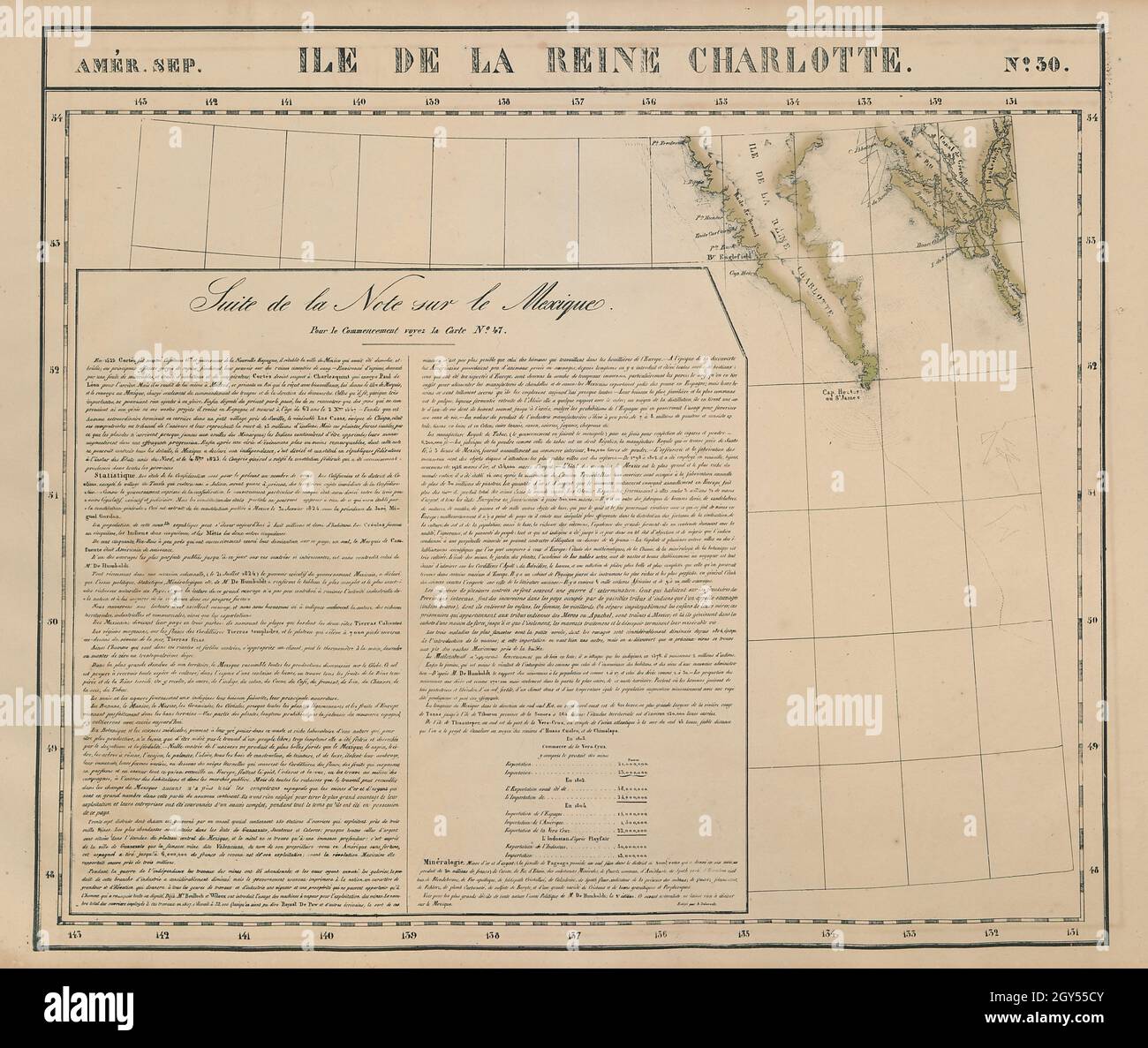Amér Sep Ile de la Reine Charlotte #30 Haida Gwaii Canada. Mappa VANDERMAELEN 1827 Foto Stock