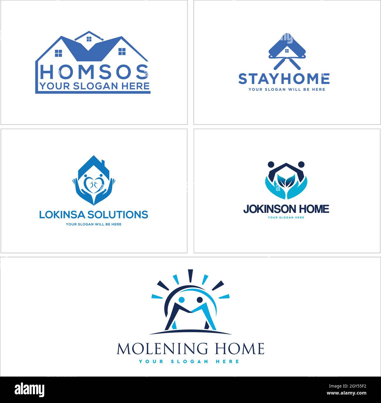 Set di disegno del logo della carità di cura della casa Illustrazione Vettoriale