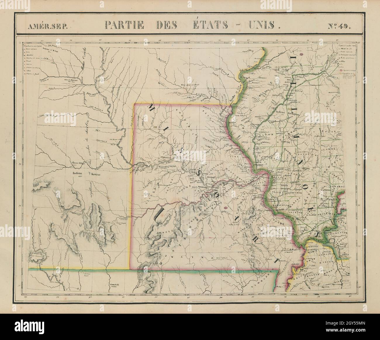 Amér. Settembre Parties des États-Unis #49. Missouri, Illinois. Mappa VANDERMAELEN 1827 Foto Stock