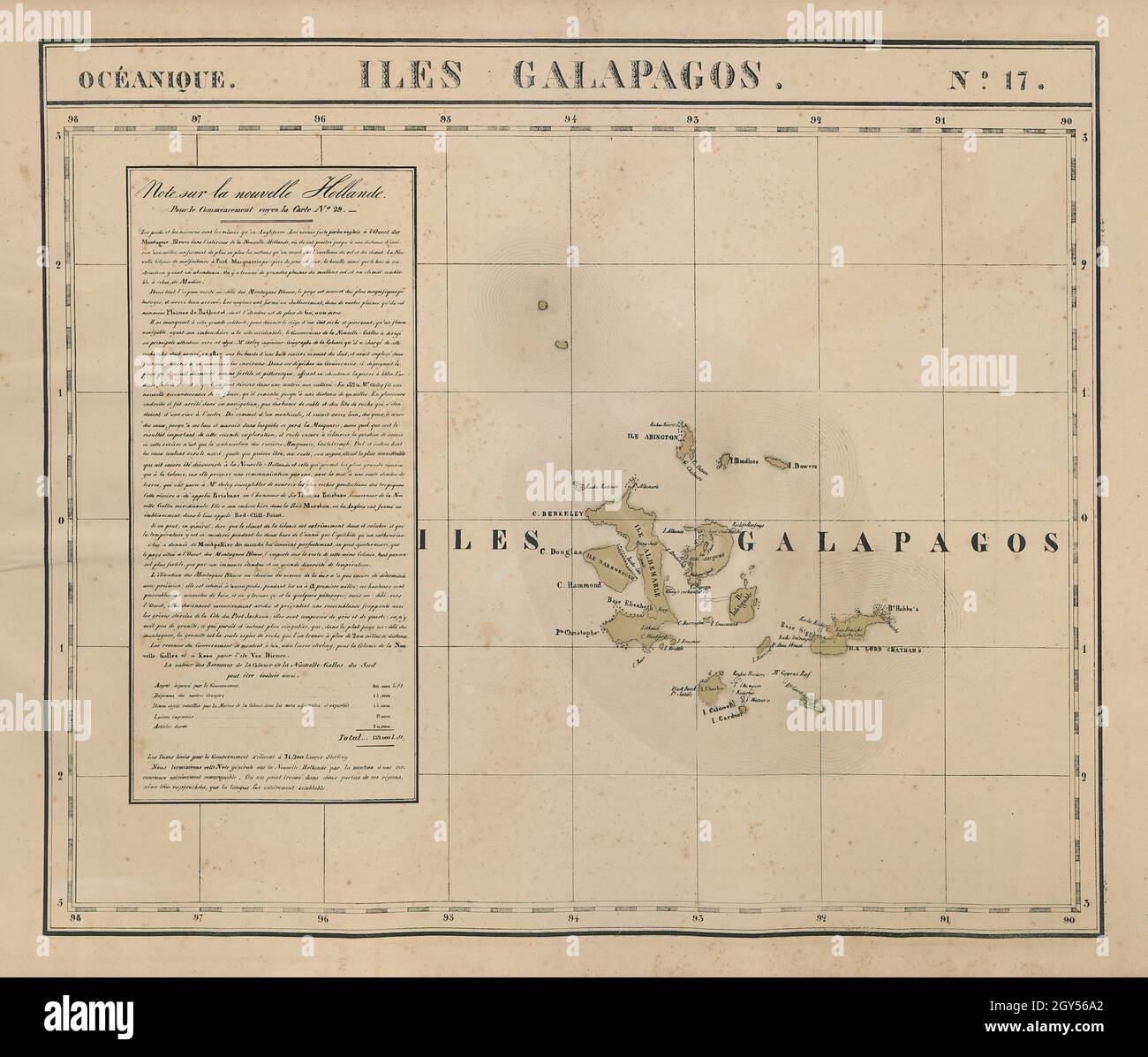 Océanique. Iles Galapagos #17. Isole Galapagos Ecuador. Mappa VANDERMAELEN 1827 Foto Stock