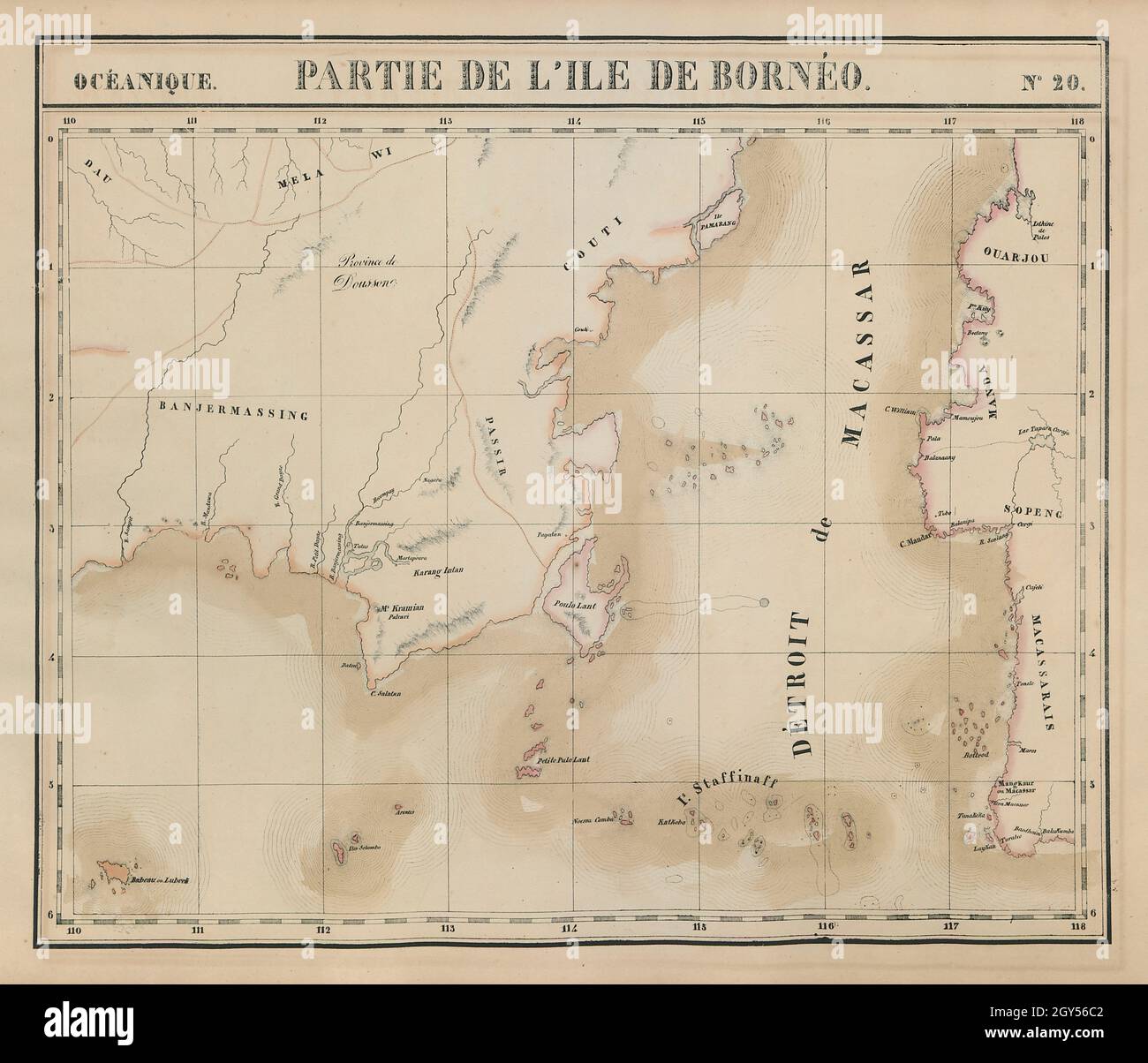 Océanique. Partie de l'ile de Bornéo #20. Sulawesi. VANDERMAELEN 1827 vecchia mappa Foto Stock