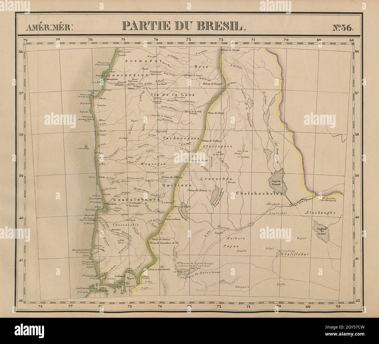 Amér Mér. Brésil #36 Cile centrale. Argentina centro-occidentale VANDERMAELEN 1827 mappa Foto Stock