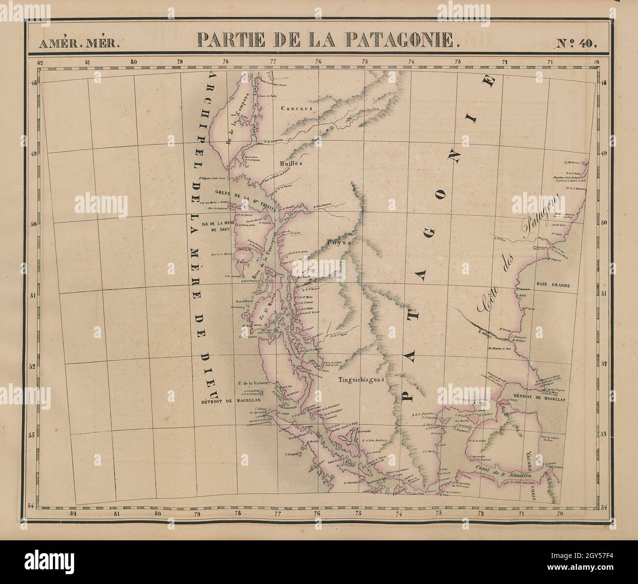 Amér. Mér. Patagonia #40 Patagonia Argentina Cile. VANDERMAELEN 1827 vecchia mappa Foto Stock