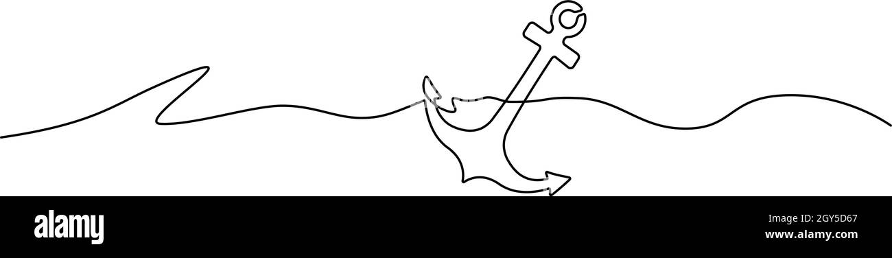 ancoraggio continuo a linea singola in mare, illustrazione vettoriale line art Illustrazione Vettoriale