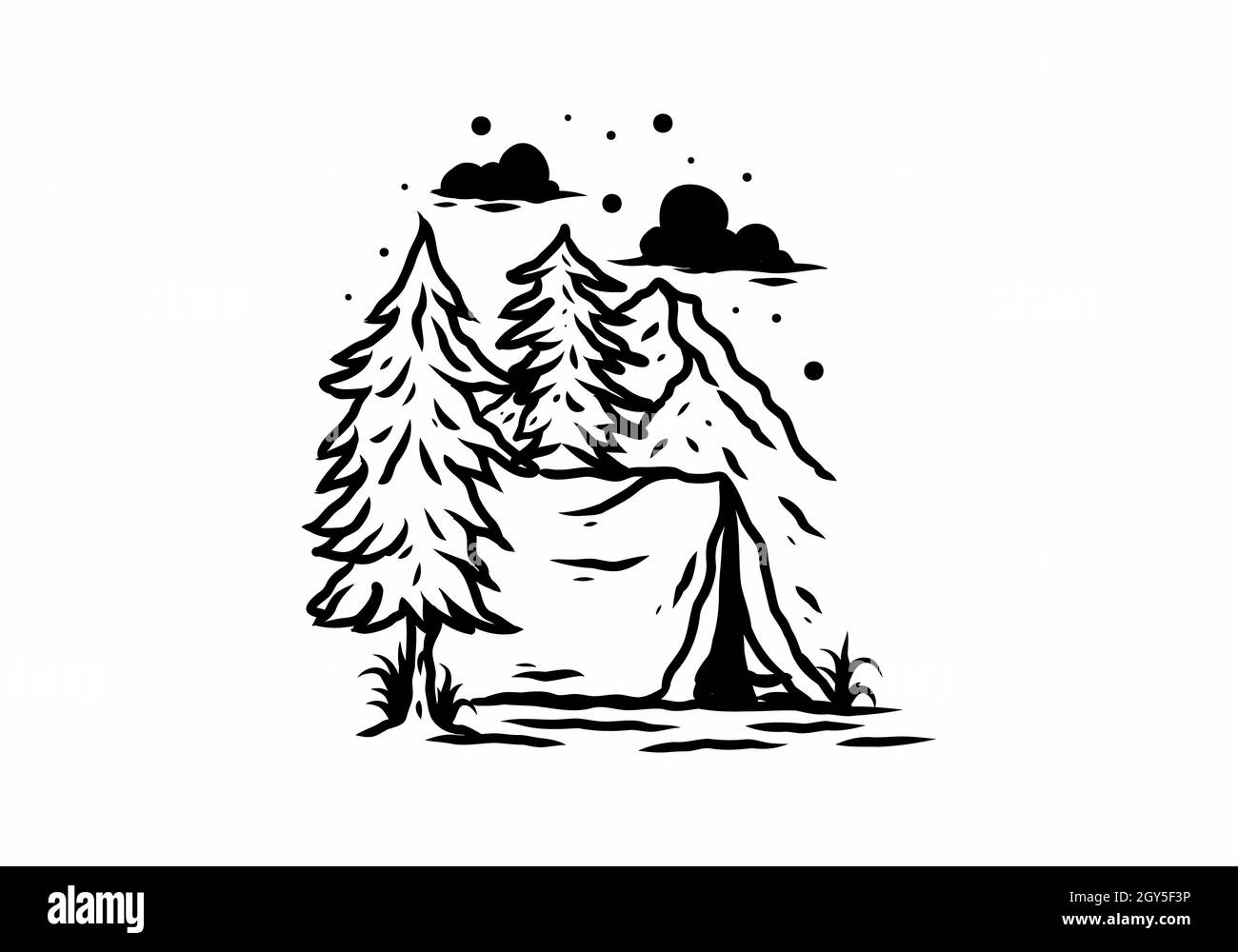 Disegno di illustrazione della linea di disegno della tenda del campeggio Illustrazione Vettoriale