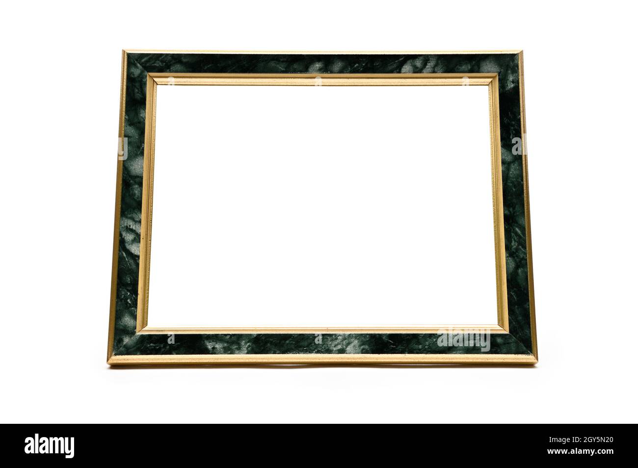 Vintage photo frame con effetto marmo isolato su un fondo bianco. Foto Stock