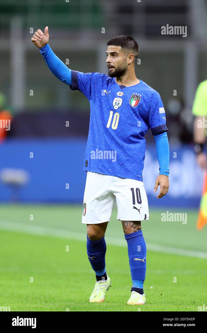 Lorenzo Insigne d'Italia si è impari durante la semifinale della UEFA Nations League tra Italia e Spagna. Foto Stock
