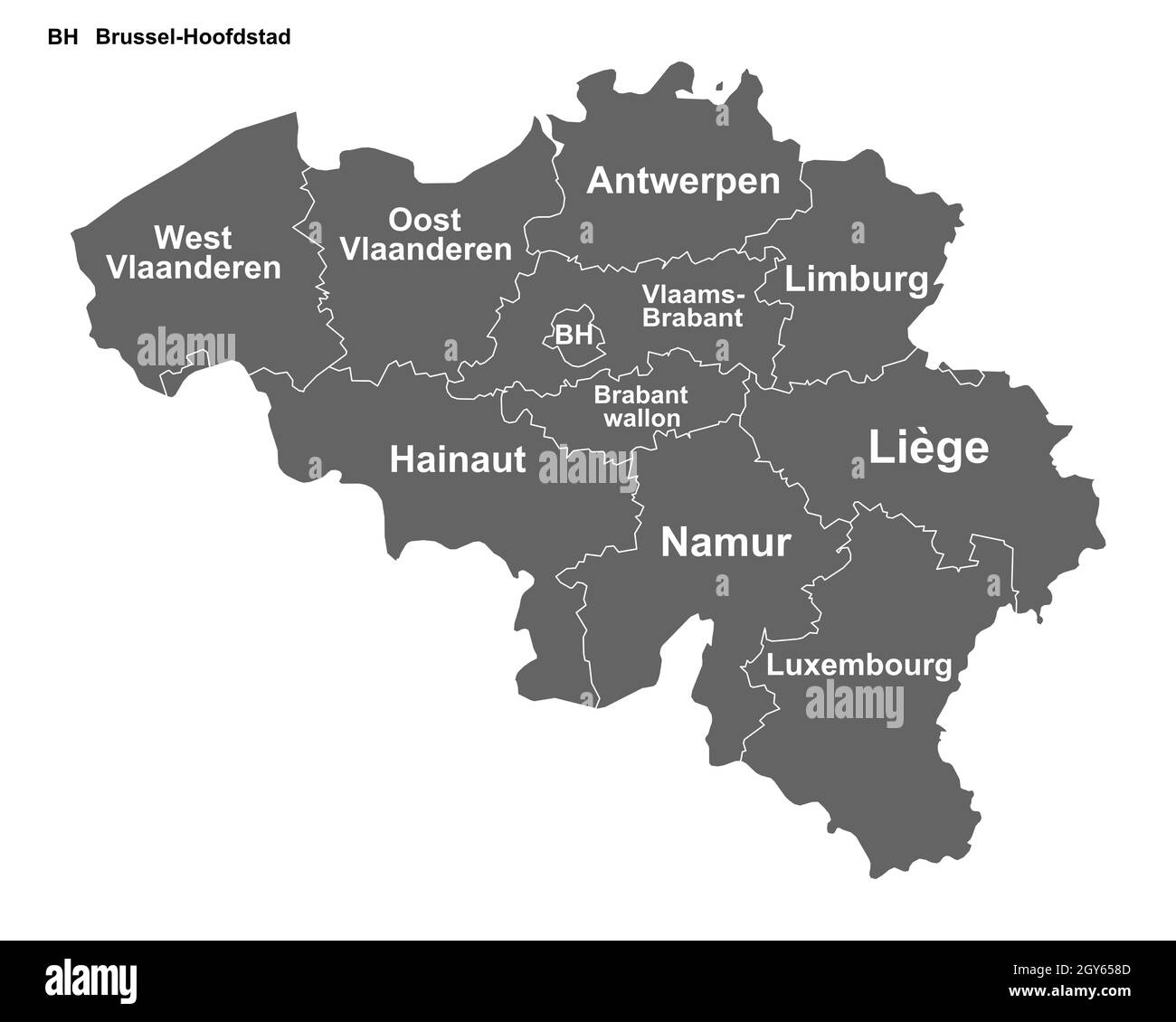 Landkarte von Belgien mit Provinzen Foto Stock