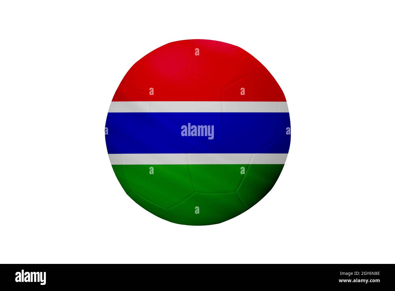 Calcio nei colori della bandiera della Gambia isolata su sfondo bianco. In un'immagine concettuale di campionato a sostegno della Gambia. Foto Stock