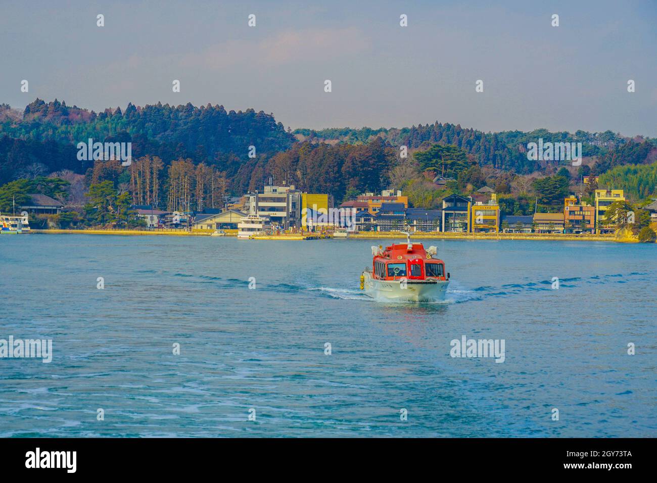 Immagine della barca da diporto Matsushimas. Luogo di tiro: Miyagi-gun, Prefettura di Miyagi Foto Stock