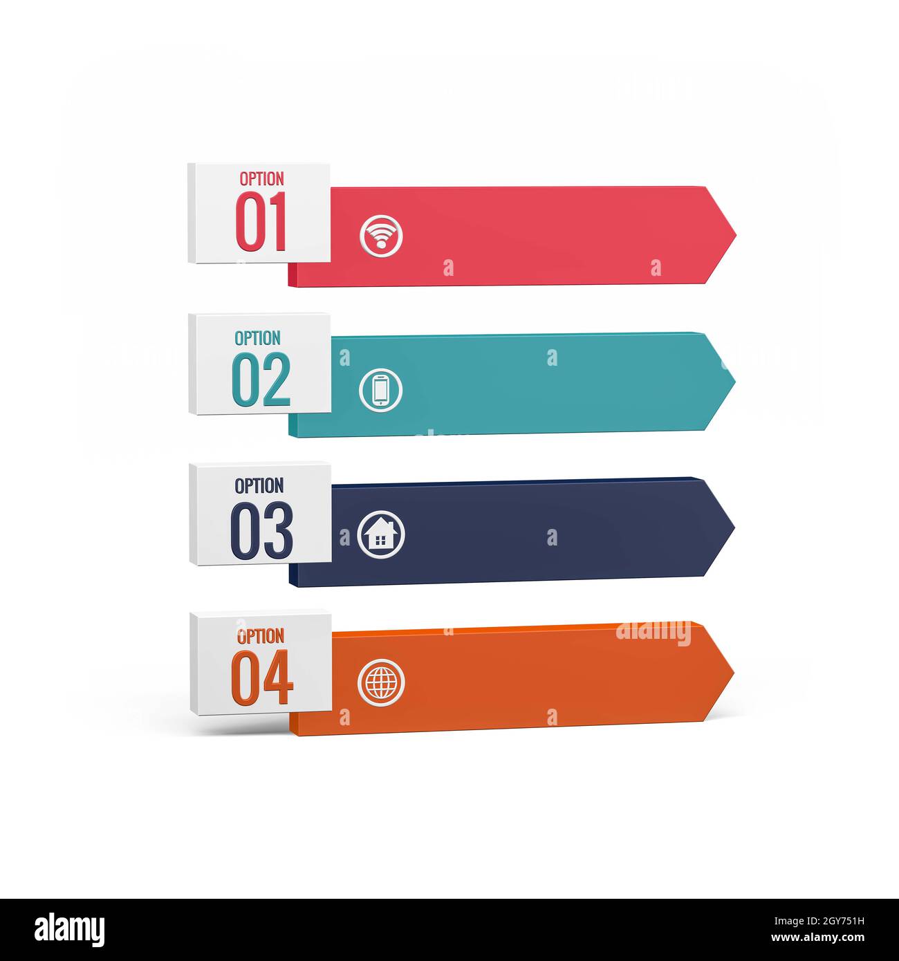 infografica aziendale 3d con opzioni in 4 fasi: spazio per il testo, illustrazione 3d, spazio per la copia Foto Stock