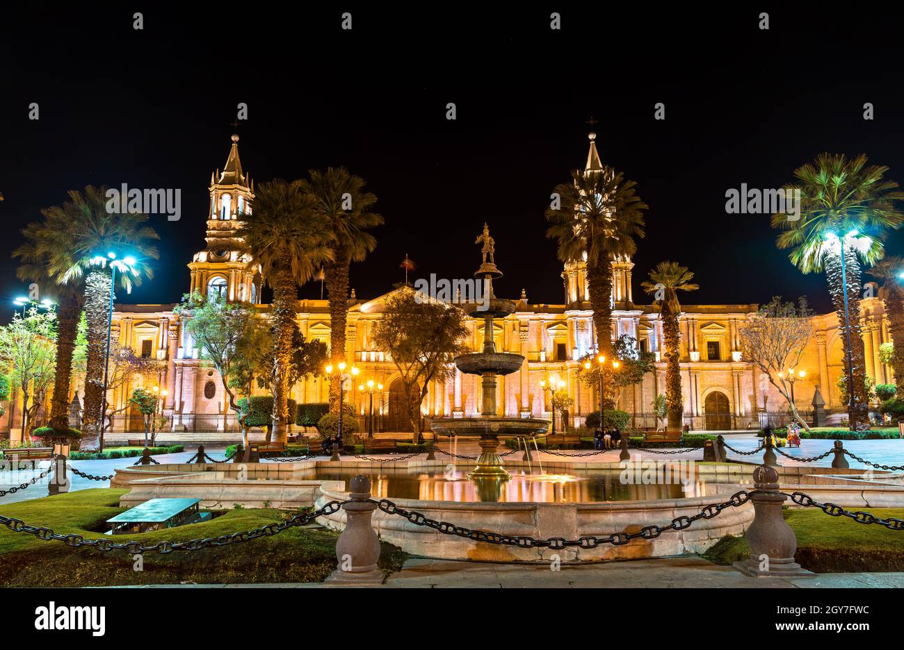 Basilica Cattedrale a Plaza De Armas di Arequipa in Perù Foto Stock