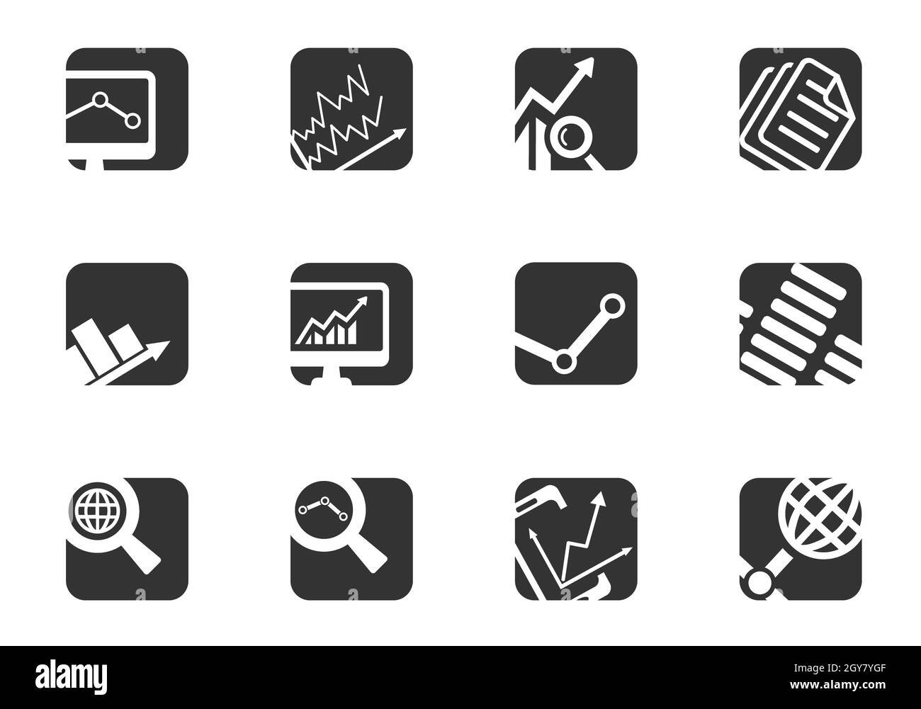 set di icone di analisi dei dati per la progettazione dell'interfaccia utente Foto Stock