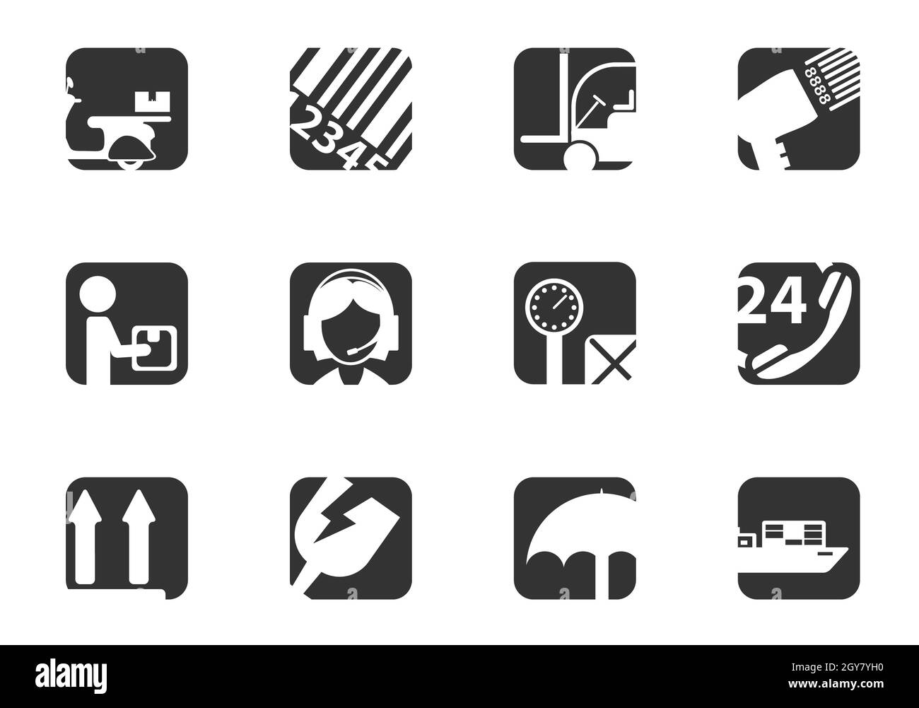 Set di icone del servizio di consegna per la progettazione dell'interfaccia utente. Consegna espressa. Foto Stock