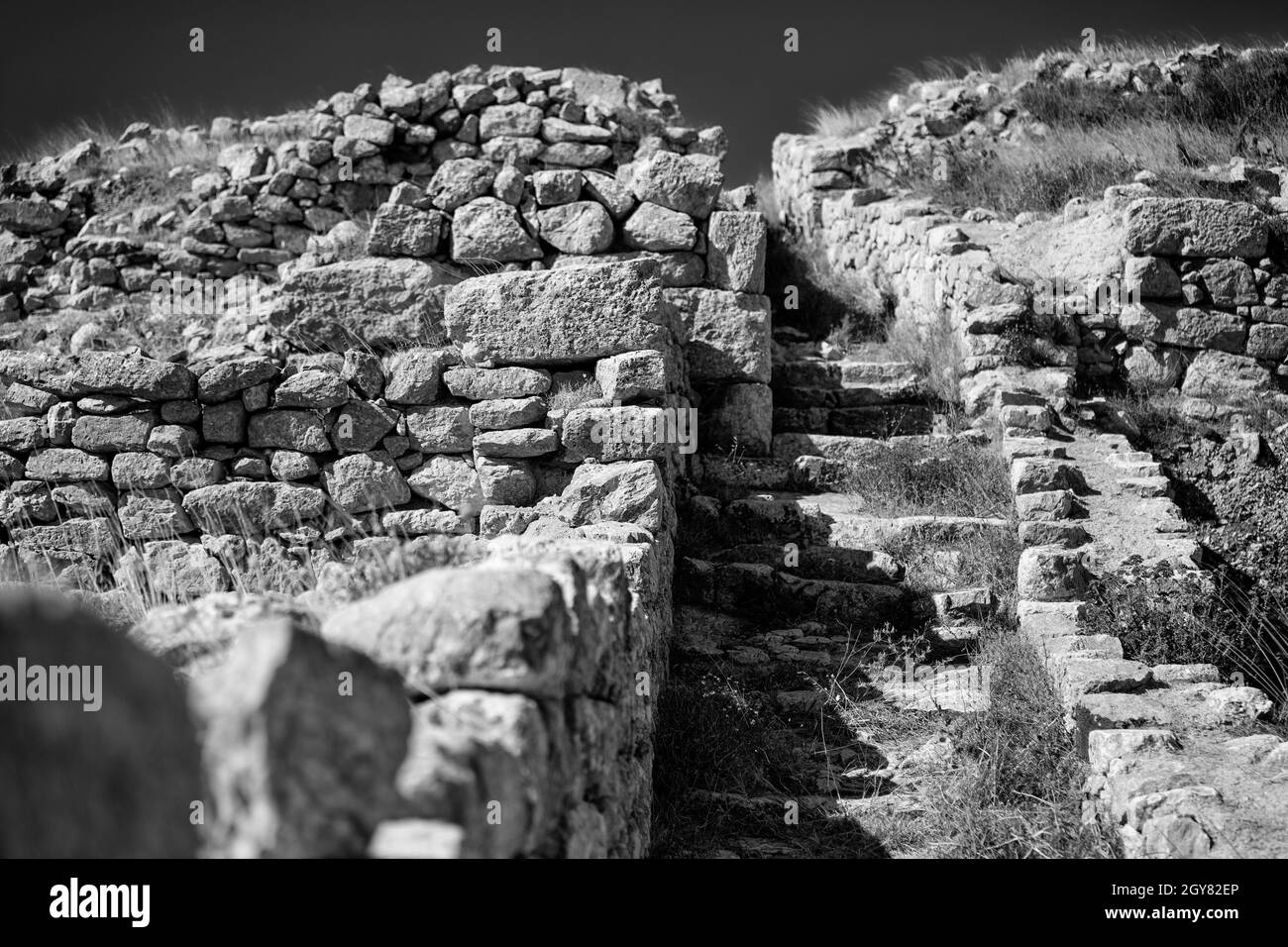 Il sito archeologico dell'antica Thera (Αρχαία Θήρα) a Santorini Foto Stock