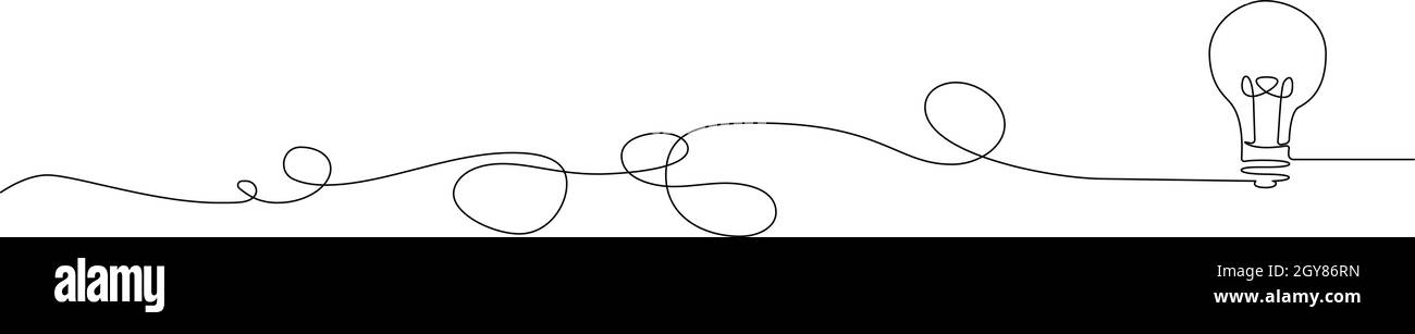 disegno a linea singola continuo di una lampadina con cavo aggrovigliato, illustrazione vettoriale line art Illustrazione Vettoriale