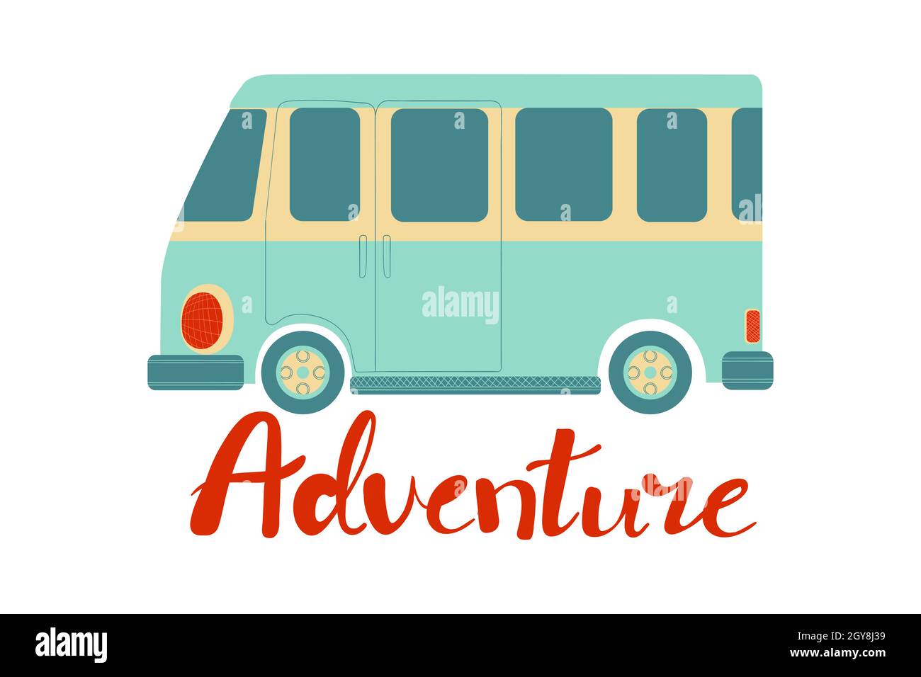 Viaggio in auto. Illustrazione vettoriale di un furgone colorato con e slogan tempo di avventura. Bus isolato su sfondo bianco clip art. Illustrazione Vettoriale Viaggio in auto. Illustrazione vettoriale di un furgone colorato con e slogan tempo di avventura. Bus isolato su sfondo bianco clip art. Illustrazione Vettoriale