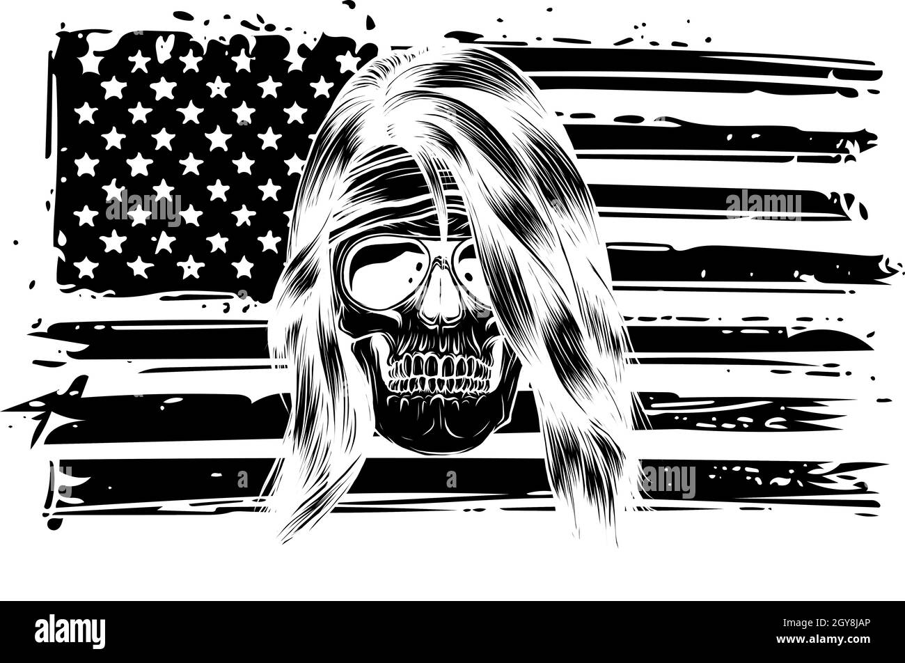 illusione di cranio con bandiera americana Foto Stock