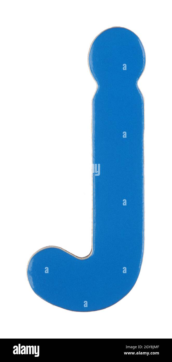 Lettera magnetica j minuscola su bianco con tracciato di ritaglio Foto Stock